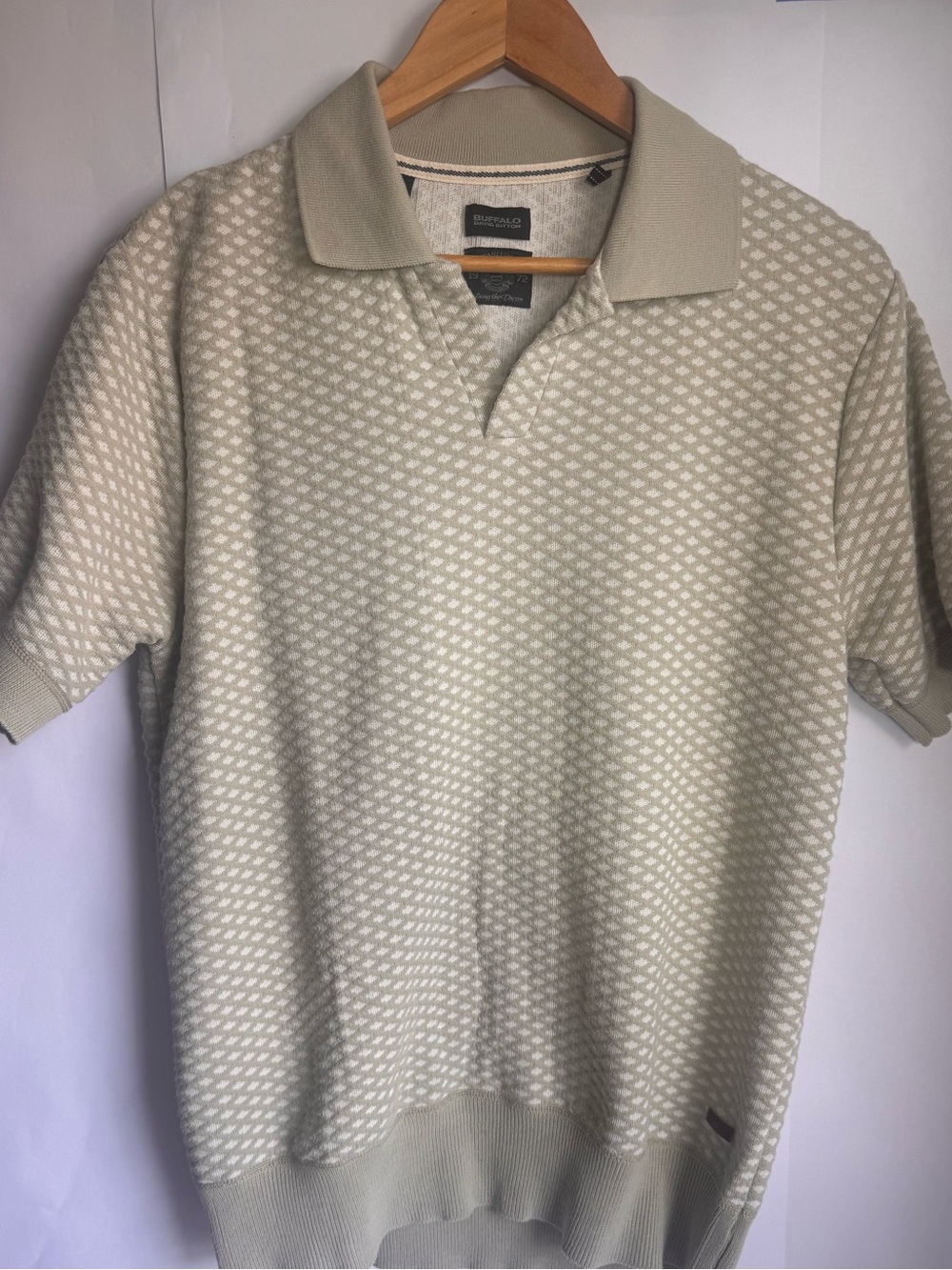 Buffalo David Bitton Men's Short Sleeve Polo - Light Sage & Cream Pattern